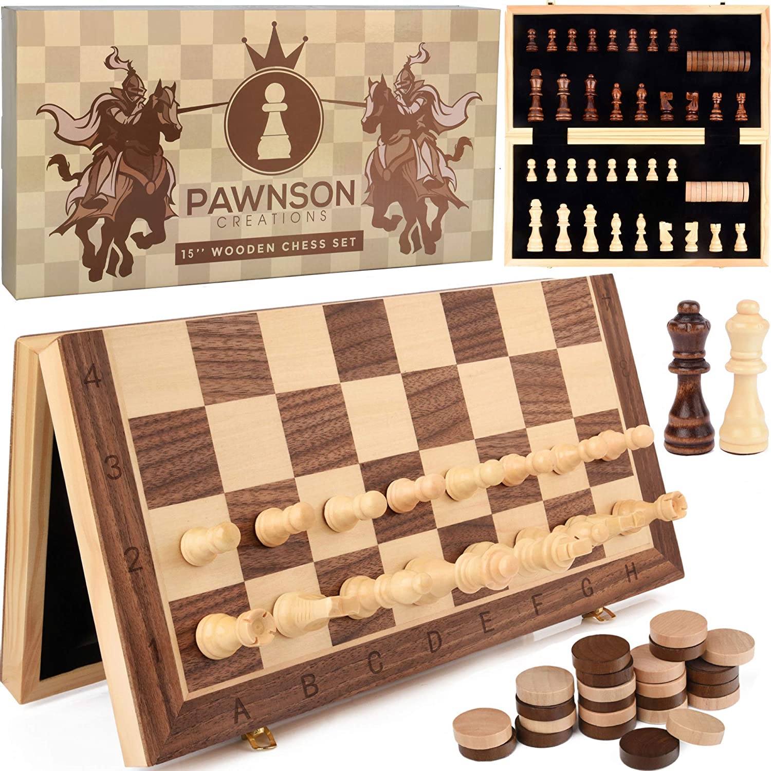  15 Inch Wooden Chess and Checkers Set 2 in 1 Checkers