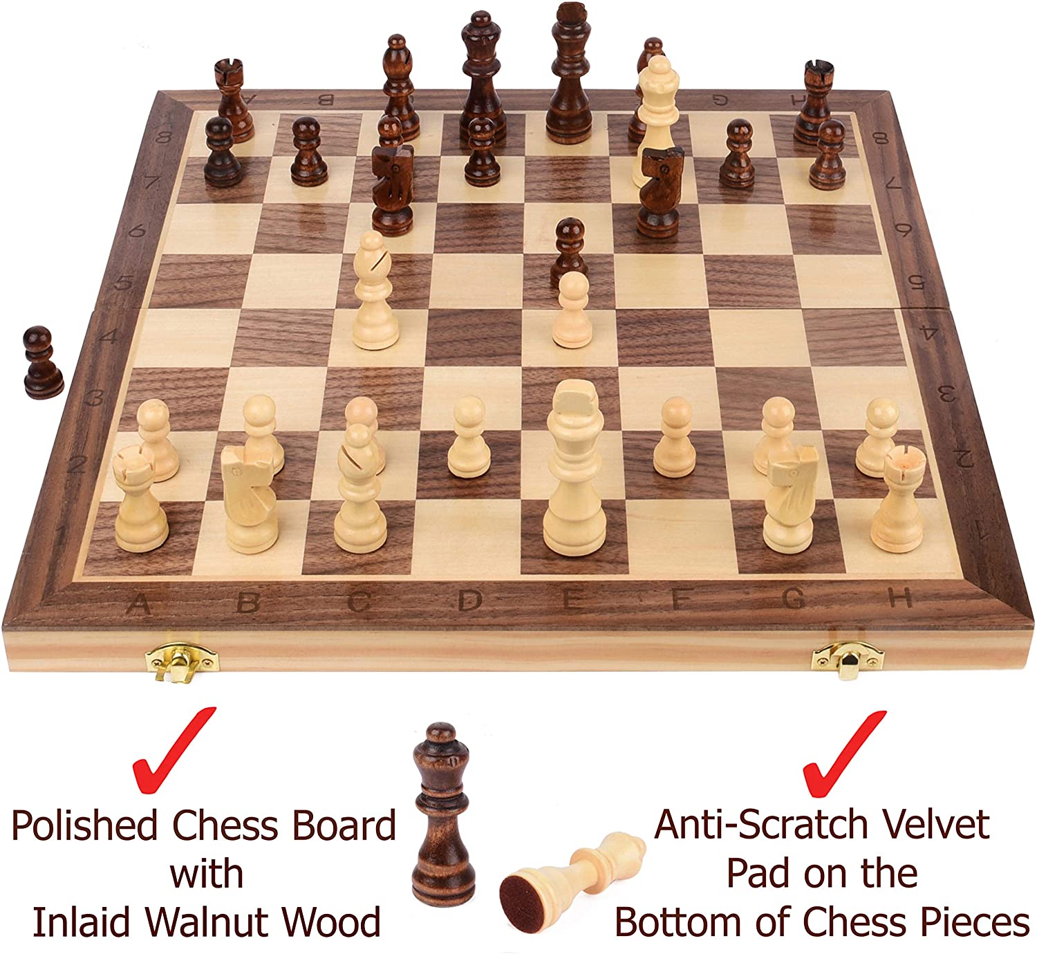 Chess Wooden Wooden Checker Board Solid Wood Pieces Folding Chess