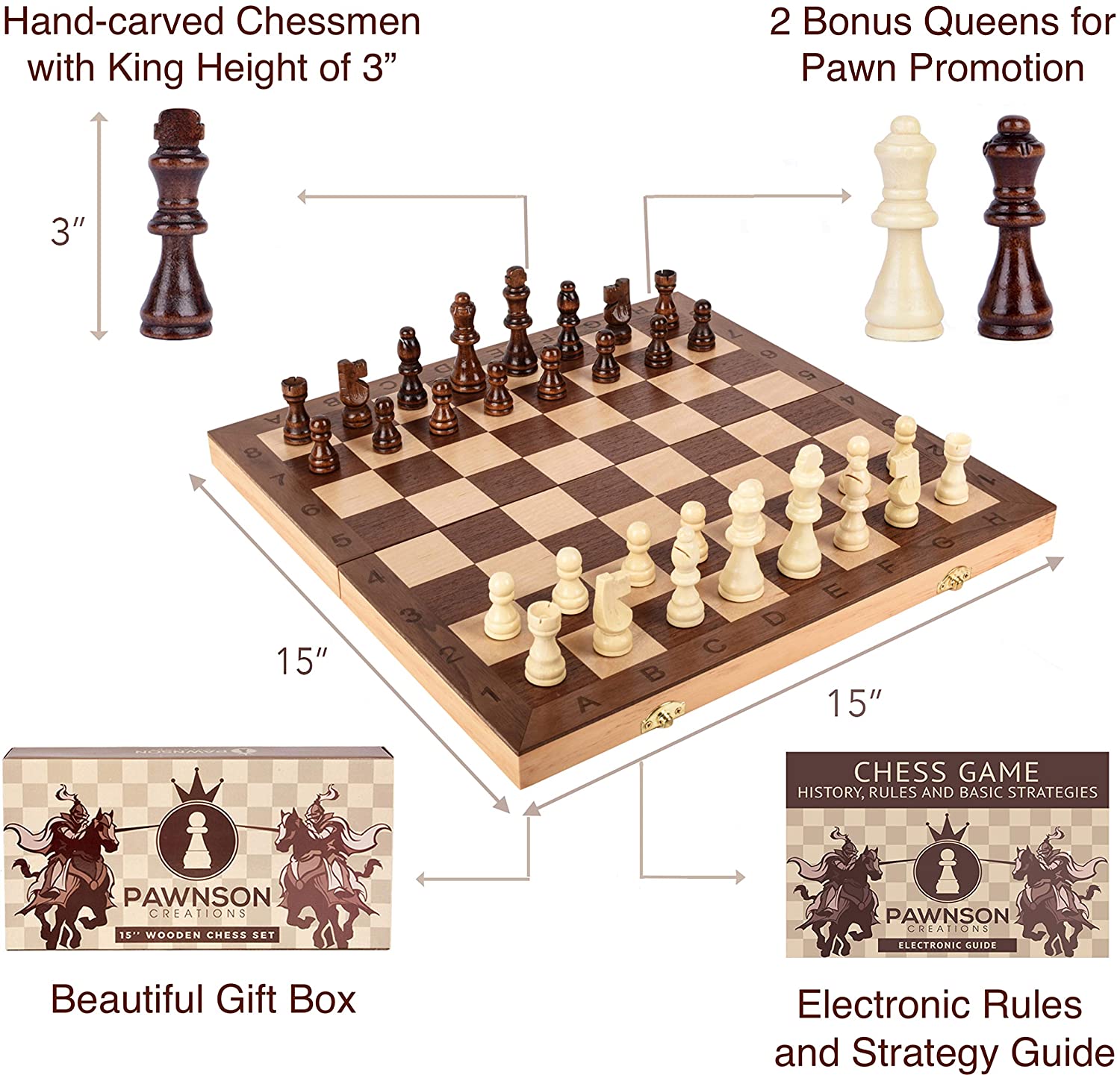 Details about   Chess Set 15’’×15’’ Wooden Chess Set with Storage 