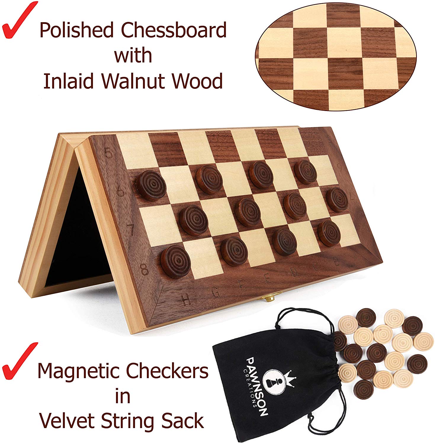 12”x12” Magnetic Wooden Chess & Checkers Set – Pawnson Creations Store