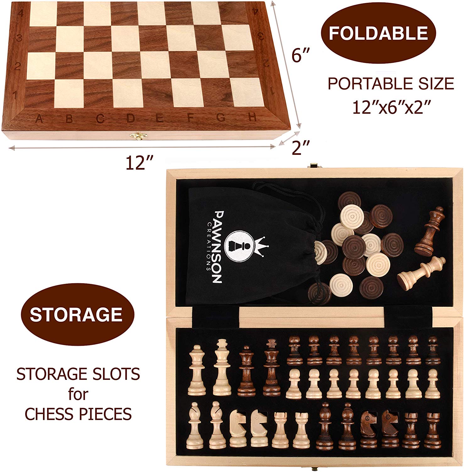 AMEROUS 15 Inches Magnetic Wooden Chess Set - 2 Extra Queens - Folding  Board - Pieces Storage Slots, Handmade Portable Travel Chess Game -  Beginner